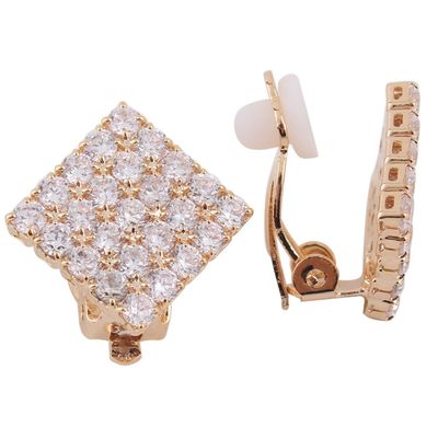 Grace Jun Bridal AAA Cubic Zirconia Square Clip on Earrings Non Piercing Copper Material Ear Clip (gold plated)