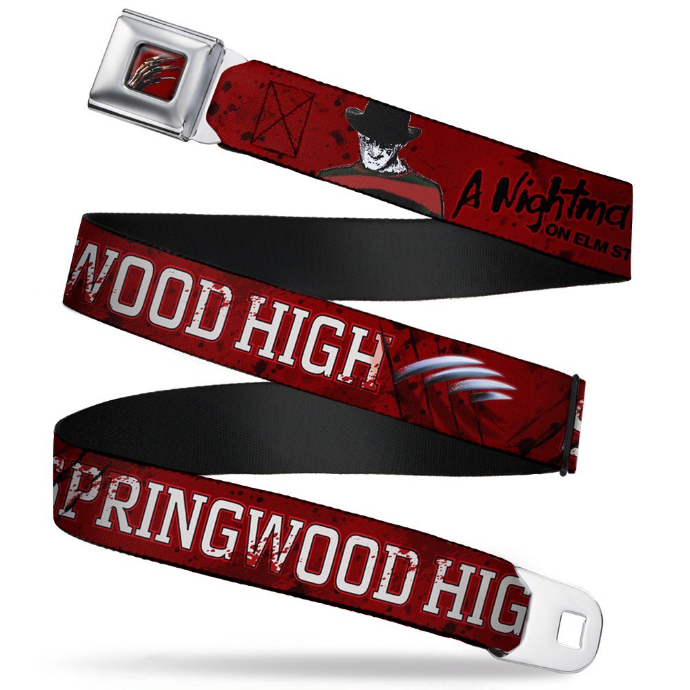 Buckle-Down Seatbelt Belt - A NIGHTMARE ON ELM STREET/SPRINGWOOD Freddy Pose Black/Red/White - 1.5" Wide - 32-52 Inches in Length