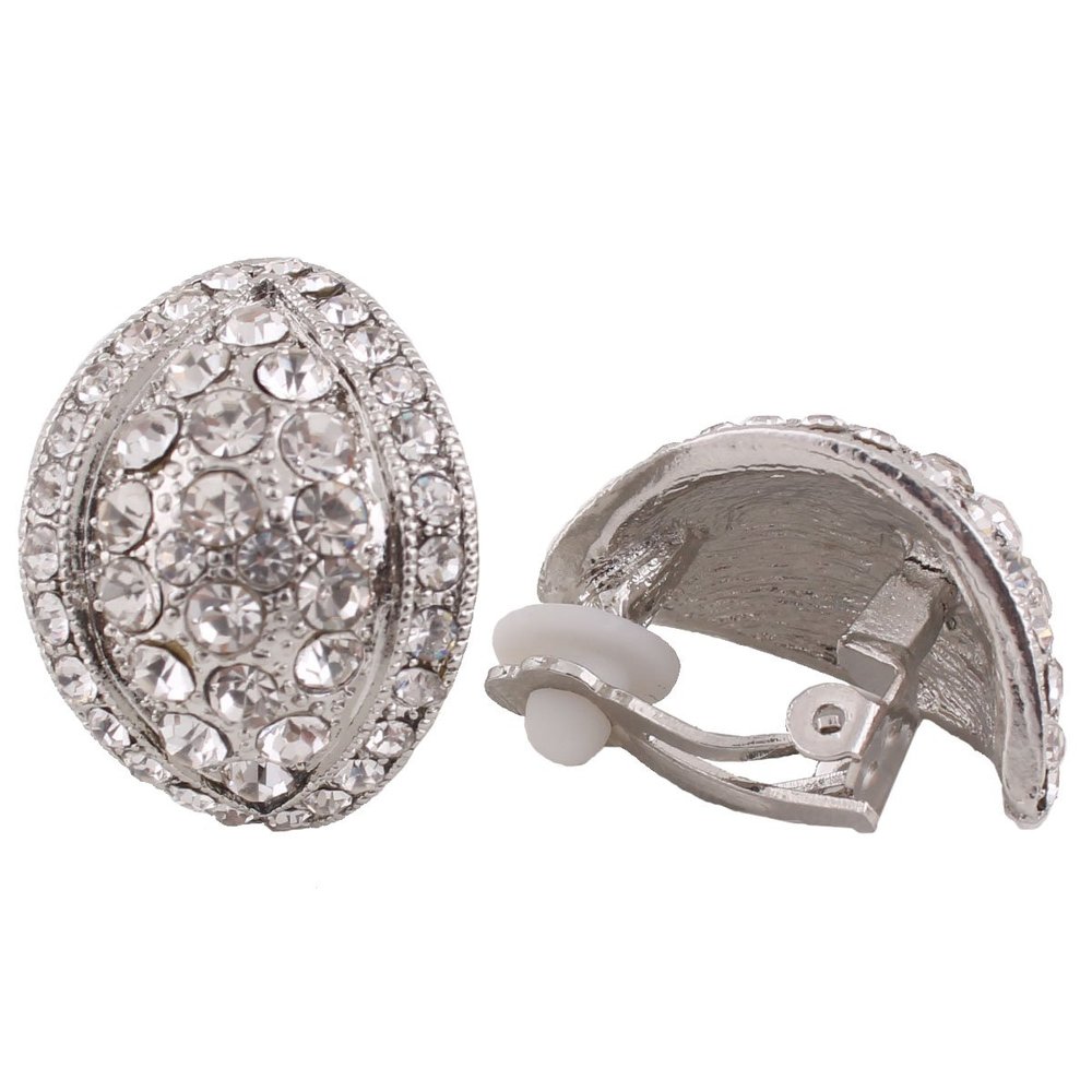 GRACE JUN Fashion Rhinstone Crystal Clip on Earring for Women Party Needn't Ear Hole Earrings (silver plated)