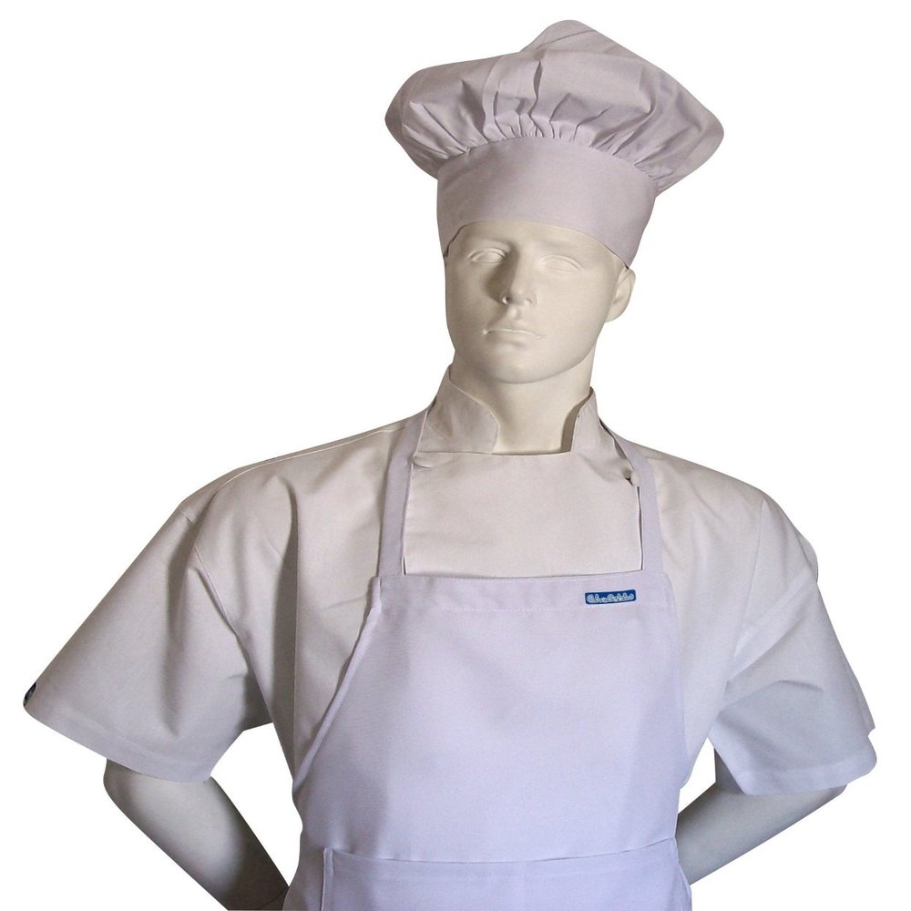 1 Apron + 1 Adjustable Chef Hat, Soft, Live Colors, Ulltra Light Fabric, Kids Love Them (Teens/Adult, White)