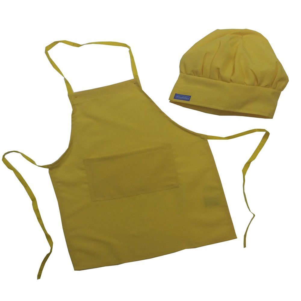1 Apron + 1 Adjustable Chef Hat, Soft, Live Colors, Ulltra Light Fabric, Kids Love Them (MED (fits 8-12), Yellow)