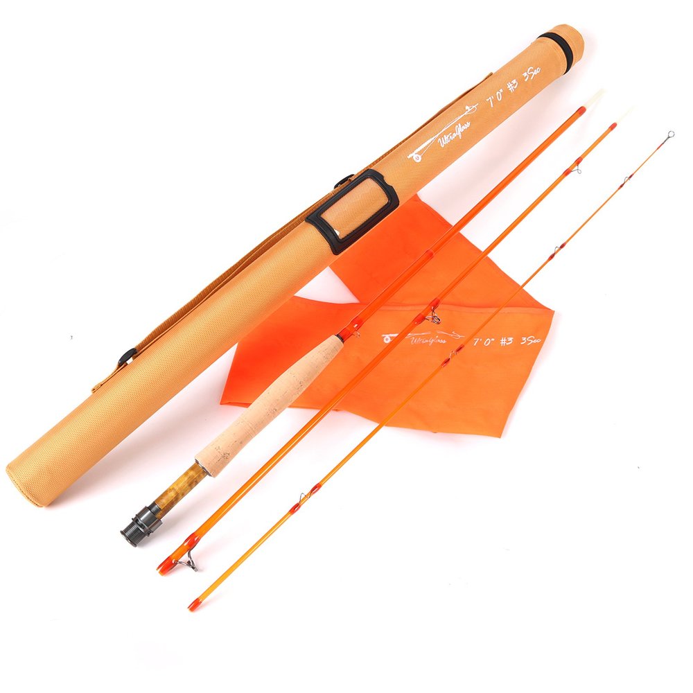 M MAXIMUMCATCH Maxcatch Fiberglass Fly Fishing Rod: 3wt/ 5wt/ 6wt/8wt in Blue,Orange, Purple or Transparent (Orange, 7'0'' 3wt 3sec)