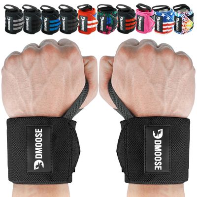 DMoose Wrist Straps for Weightlifting 12 and 18 Inches Thumb Loops with Wrist Support for Workouts Powerlifting Wrist Straps for Weight Lifting Men and Women Black II