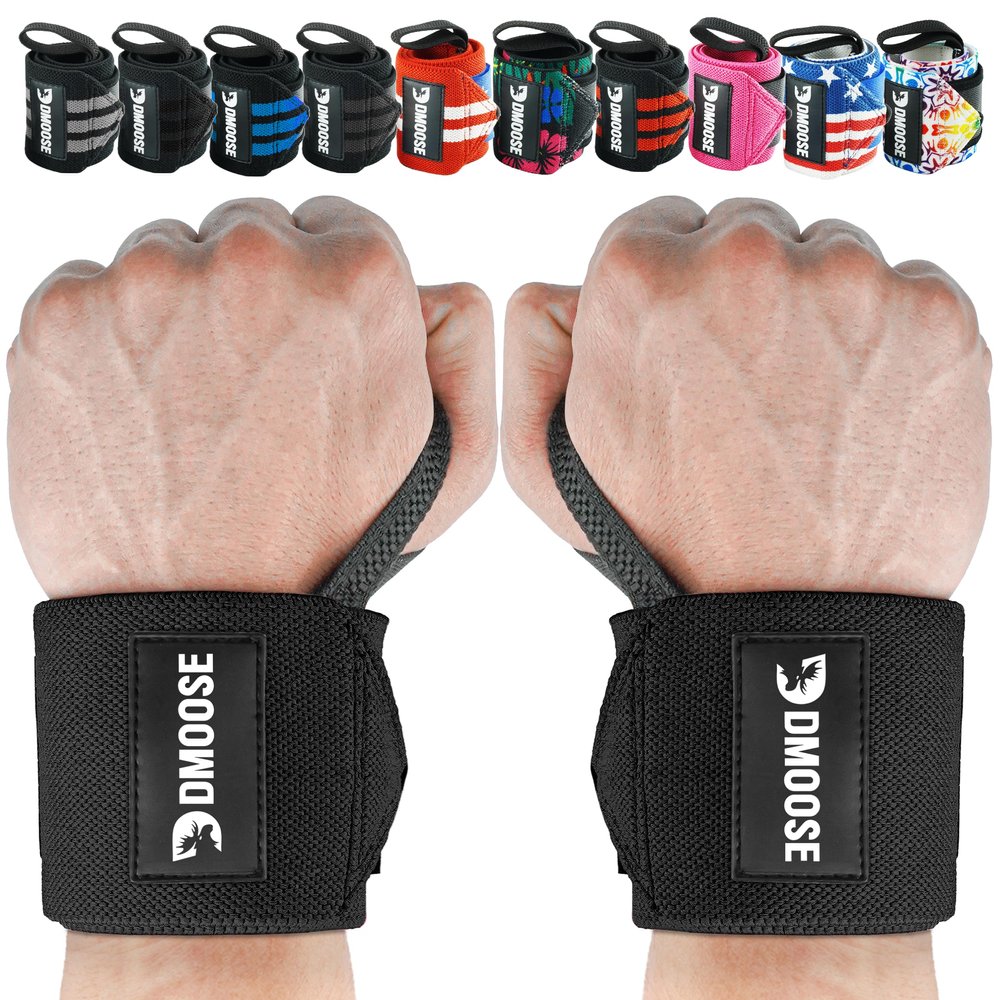DMoose Wrist Straps for Weightlifting 12 and 18 Inches Thumb Loops with Wrist Support for Workouts Powerlifting Wrist Straps for Weight Lifting Men and Women Black II