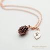 MignonandMignon Silver Dainty Pinecone Necklace Initial Charm Nature Jewelry Leaf Pendant Mother's Day Gift for Her (E) - 3PCN view 3