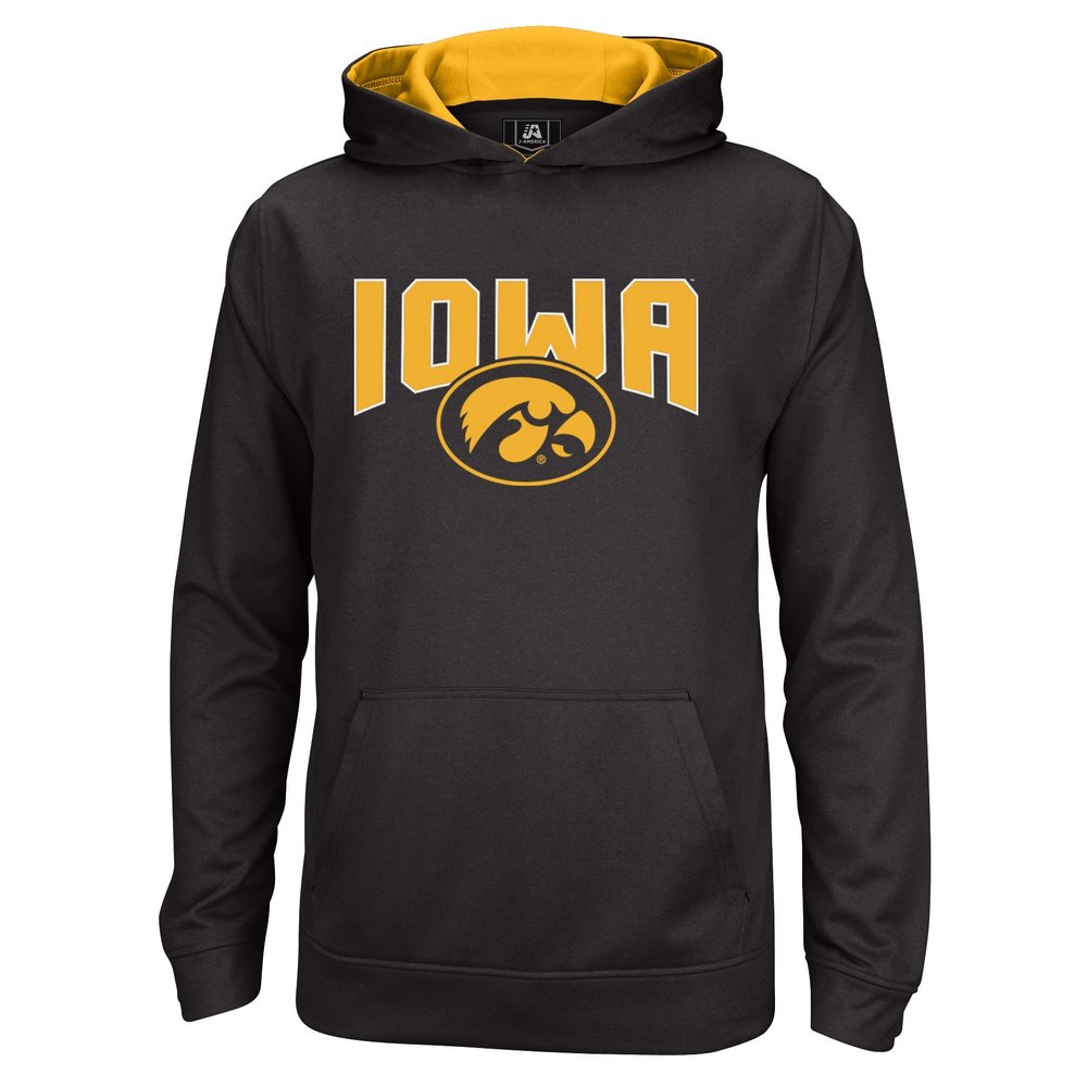 J America NCAA Iowa Hawkeyes Kids & Baby Foundation Poly Hoodie, Small, Black/Gold