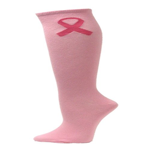 COUVER Light Pink Ribbon Knee High Socks for Breast Cancer Awareness Knee Tube Socks Womens Athletic Socks Cotton Knee High Socks, 7.5-13.5, 1 Pair