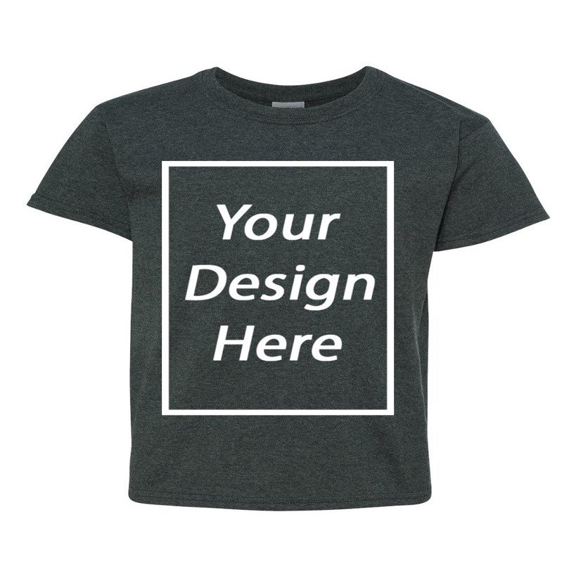 Add Your Own Text Design Custom Personalized Youth Kids T-Shirt Tee (Large, Dark Heather)