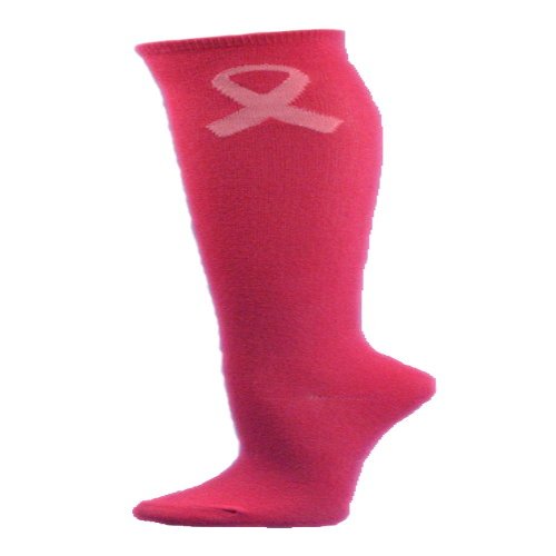 COUVER Bright Pink Ribbon Knee High Socks for Breast Cancer Awareness Knee Tube Socks Womens Athletic Socks Cotton Knee High Socks, 7.5-13.5, 1 Pair