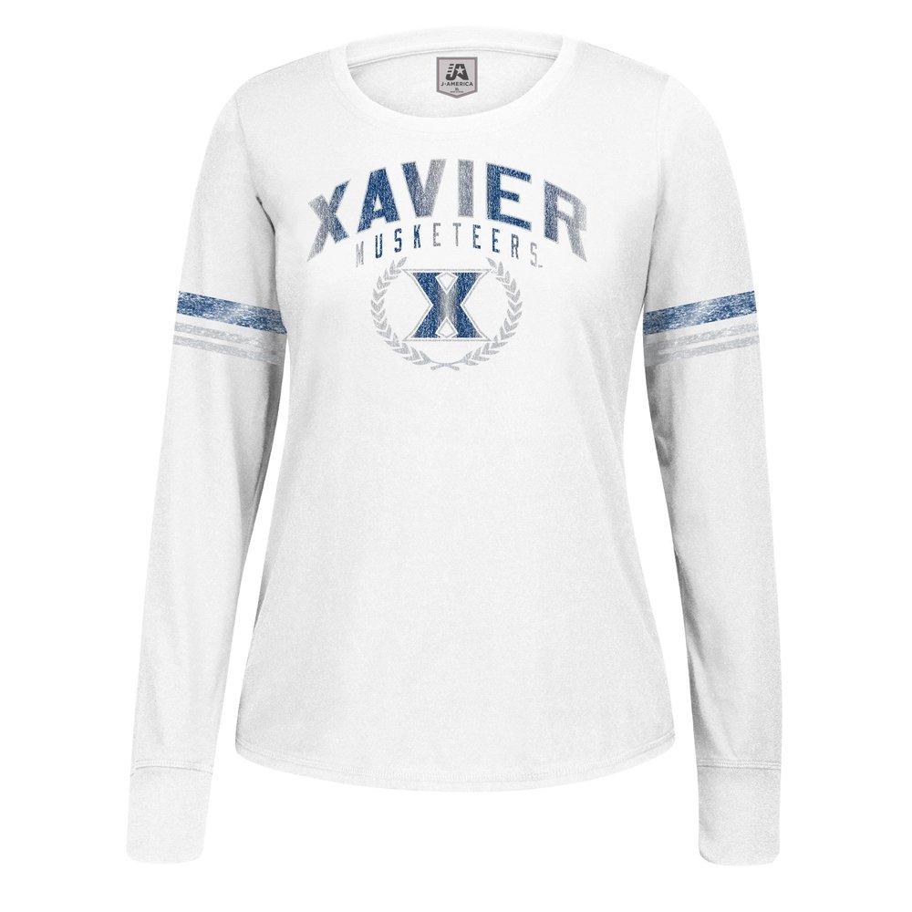 NCAA Xavier Musketeers Women's Long Sleeve Laurel Essential Tee, White, Small