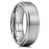 King Will 8mm Silver Wedding Band for Men, Brushed Two Tone Tungsten Carbide Ring Step Edge Polished Finish Rings, Comfort Fit, Size 12 view 1