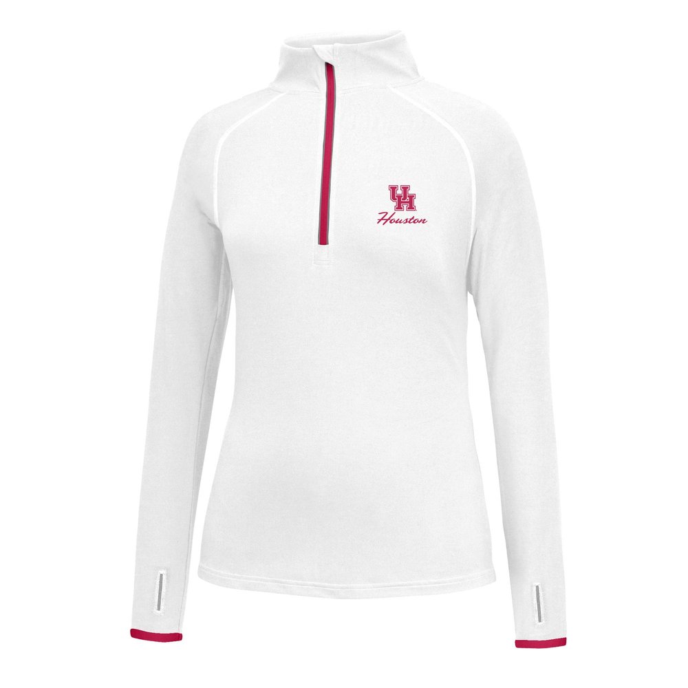 J America Adult Women Script Logo Power Through Poly 1/2 Zip, Houston Cougars, Small