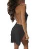 VANCOL Women's Sexy Deep V-Neck Halter Backless Slit Mini Party Club Dress (XL, Black) view 2