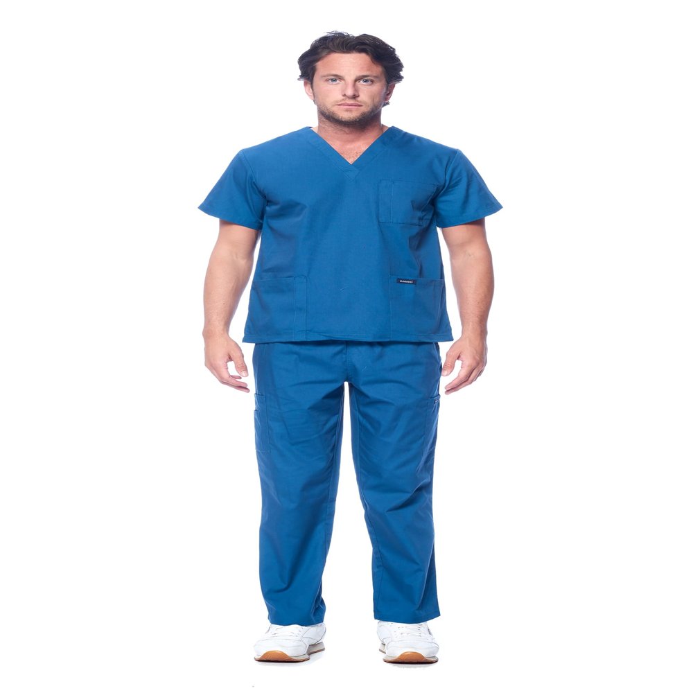 Dagacci Scrubs for Men Set - V-Neck Scrub Top and Cargo Pants - 8 Pockets Men Scrubs Set (X-Small, Caribbean)