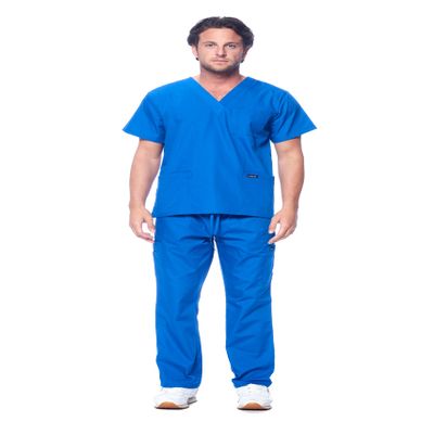 Dagacci Scrubs for Men Set - V-Neck Scrub Top and Cargo Pants - 8 Pockets Men Scrubs Set (Small, Royal Blue)