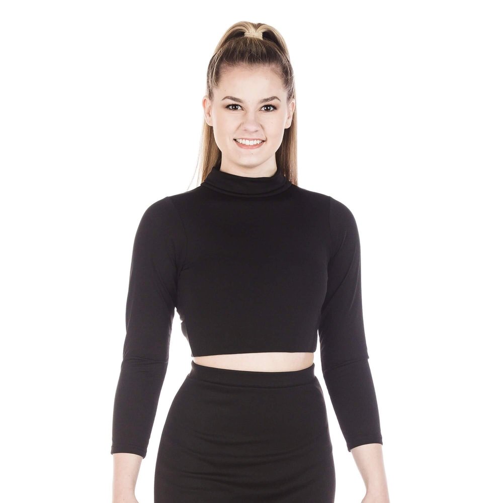 Danzcue Womens' Cheerleading Basic Bodyliner Top Sportswear Body Suits, Black, Large