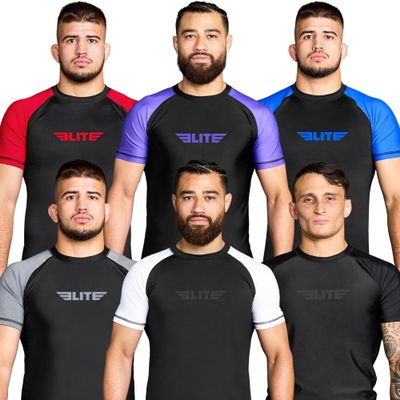 Elite Sports New Item Standard Short Sleeve Compression, Mma, Bjj, No Gi, Cross Training Rash Guard, Medium, Gray