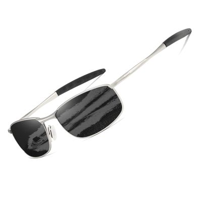 AEVOGUE Polarized Sunglasses For Men Rectangle Metal Frame Retro Sun Glasses AE0395 (Silver&Black, 59)