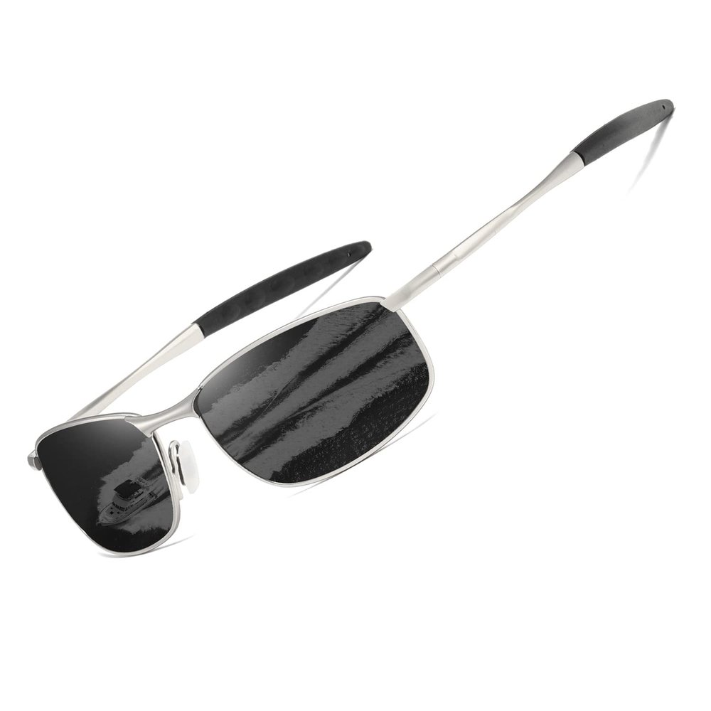 AEVOGUE Polarized Sunglasses For Men Rectangle Metal Frame Retro Sun Glasses AE0395 (Silver&Black, 59)