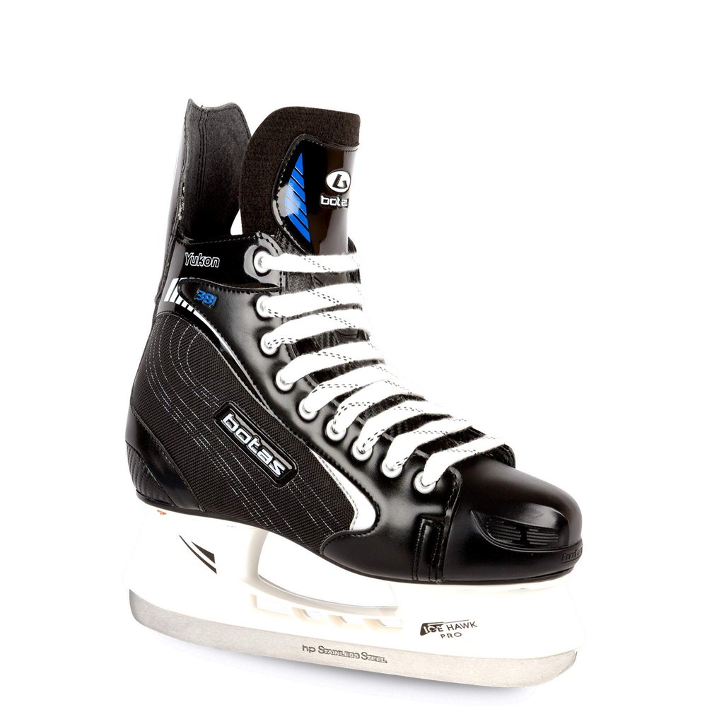 Botas - Yukon 381 - Men's Ice Hockey Skates | Made in Europe (Czech Republic) | Color: Black with Silver, Size Adult 4.5