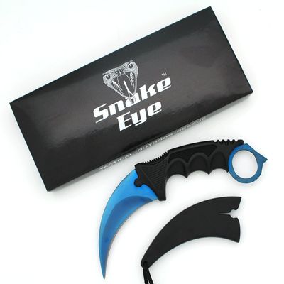 Snake Eye Tactical Karambit Style Full Tang Neck Knife Outdoors Camping Fishing Hunting (Blue)