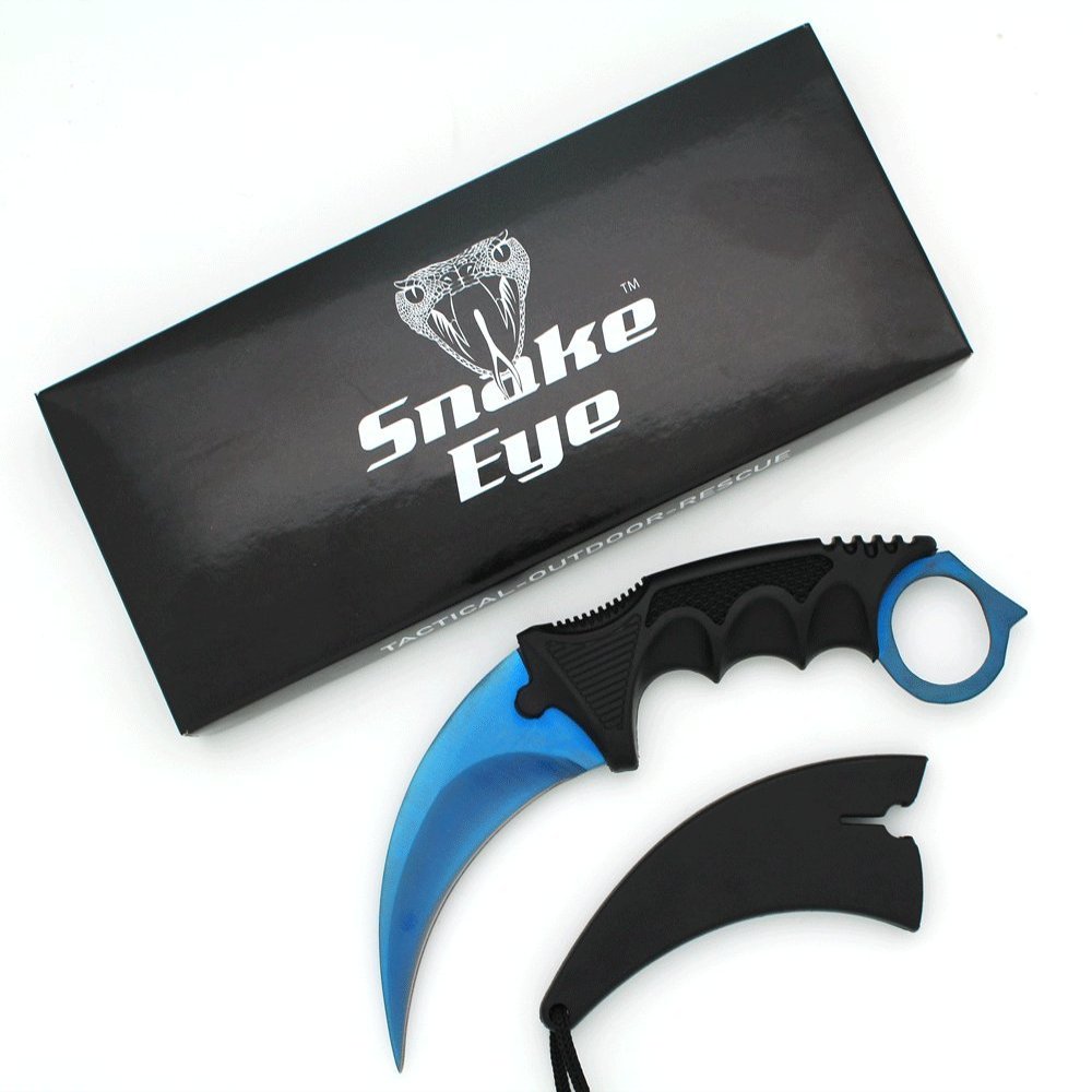 Snake Eye Tactical Karambit Style Full Tang Neck Knife Outdoors Camping Fishing Hunting (Blue)