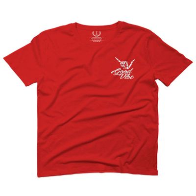 0012. Good Vibe Bones Hand Shaka Cool Vintage Hipster Graphic for Men T Shirt (Red, 2X-Large)