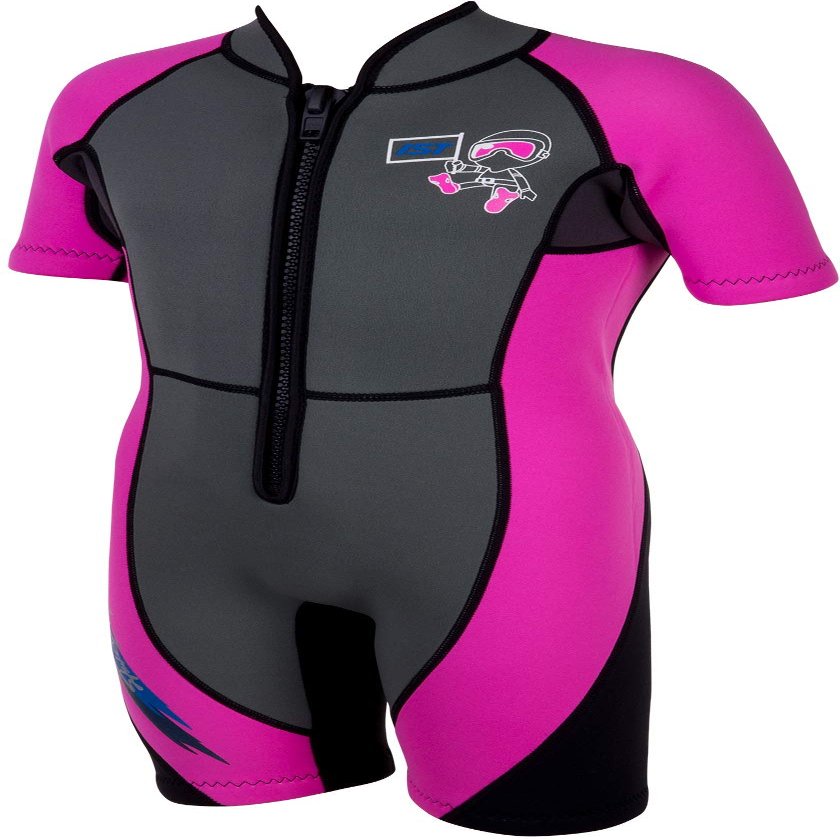 IST WSK-03 Kids 3mm Shorty with Super Stretch Panels and Front Zip (Hot Pink, Large)