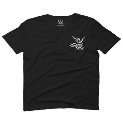 0012. Good Vibe Bones Hand Shaka Cool Vintage Hipster Graphic for Men T Shirt (Black 2X-Large)