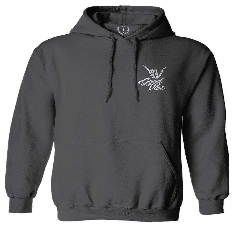 0012. Good Vibe Bones Hand Shaka Cool Vintage Hipster Graphic Sweatshirt Pullover Hoodie (Charcoal, Large)
