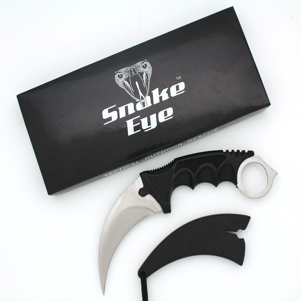 Snake Eye Tactical Karambit Style Full Tang Neck Knife Outdoors Camping Fishing Hunting (Silver)