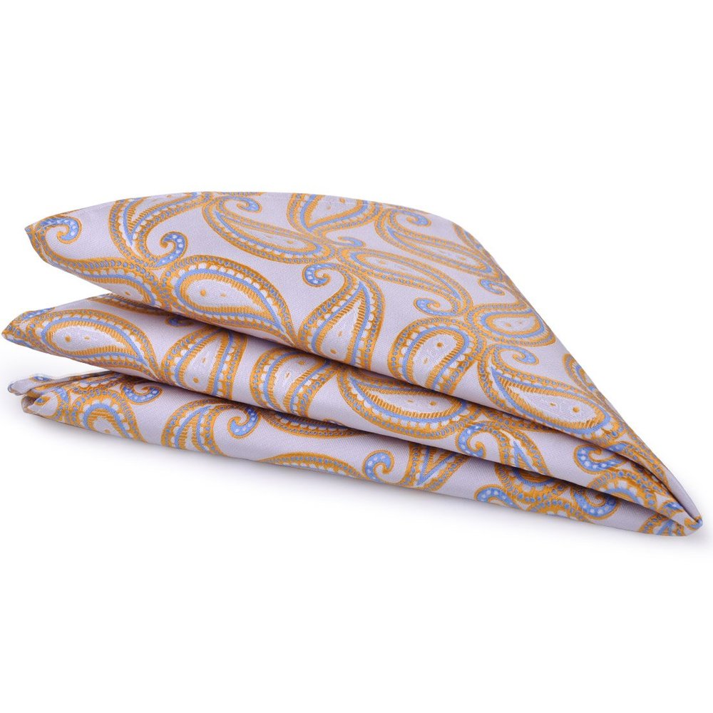 ciciTree 12"x 12" Men's Paisley Pocket Square Orange Jacquard Woven Gift