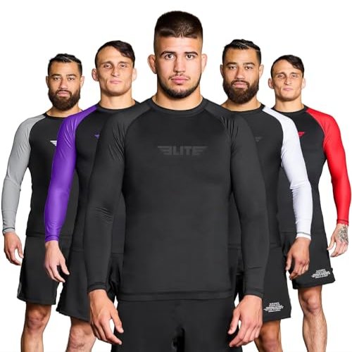 Elite Sports New Item Full Long Sleeve Compression, Mma, Bjj, No Gi, Cross Training Rash Guard, X-Large, Black