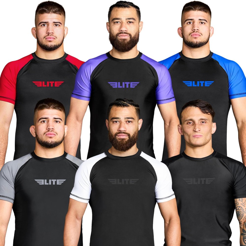 Elite Sports New Item Standard Short Sleeve Compression, Mma, Bjj, No Gi, Cross Training Rash Guard, X-Large, Black