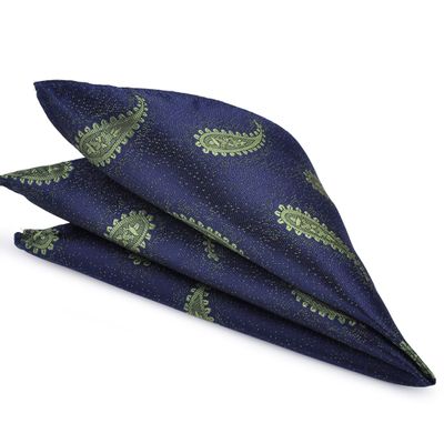 ciciTree 12"x 12" Men's Paisley Pocket Square Navy Blue Jacquard Woven Gift