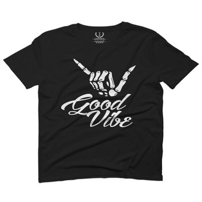 0013. Big Good Vibe Bones Hand Shaka Cool Vintage Hipster Graphic for Men T Shirt (Black 2X-Large)