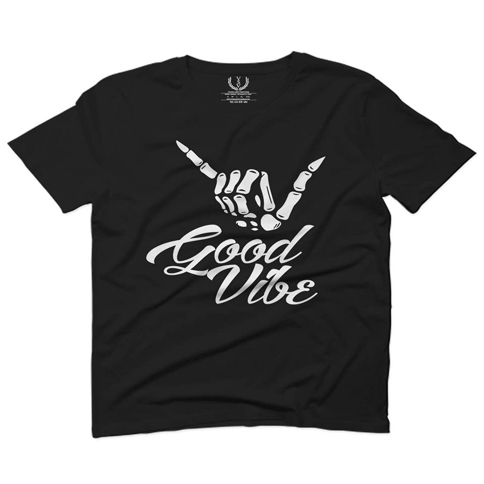 0013. Big Good Vibe Bones Hand Shaka Cool Vintage Hipster Graphic for Men T Shirt (Black 2X-Large)