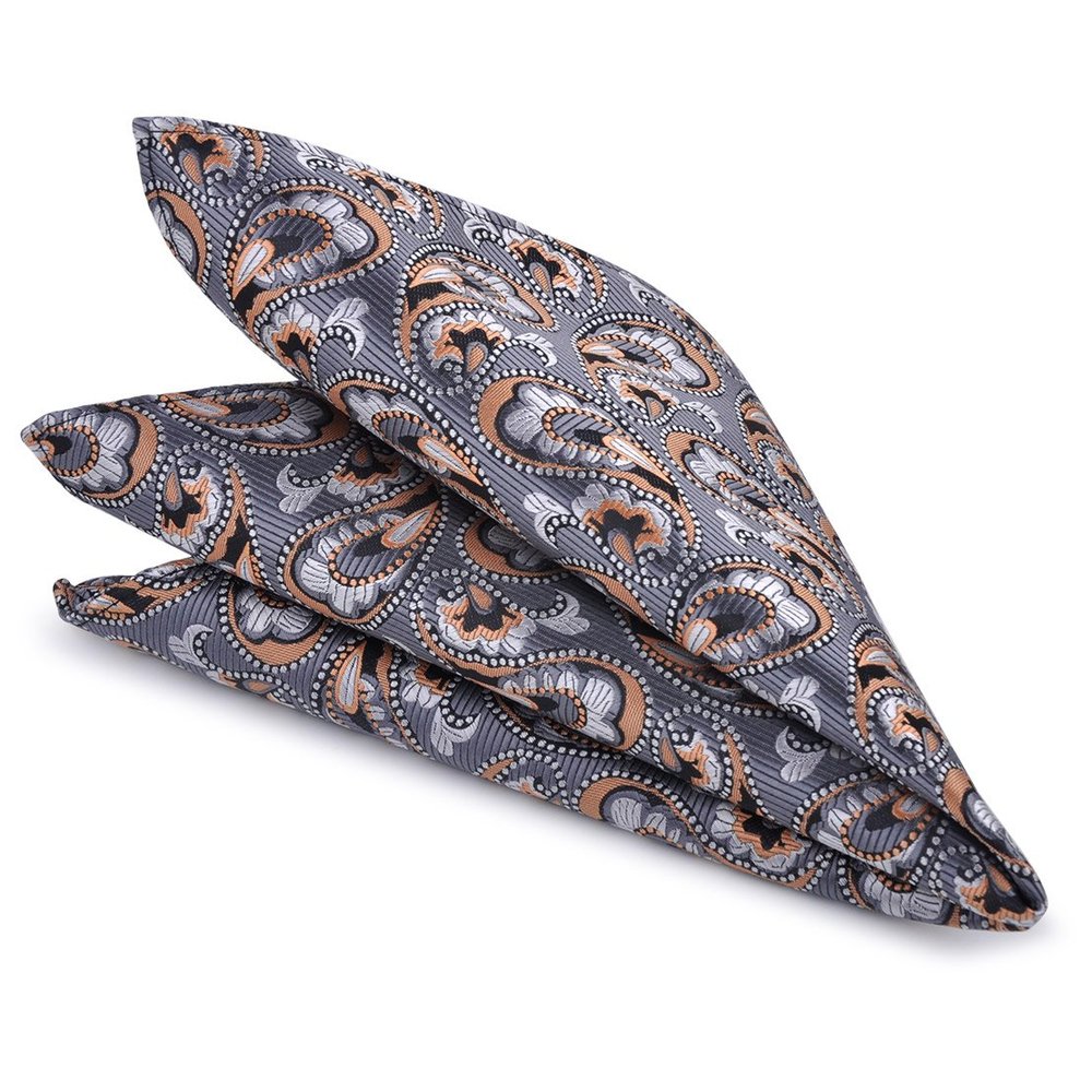 ciciTree 12"x 12" Men's Paisley Pocket Square Gray Jacquard Woven Gift