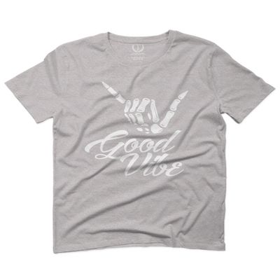 0013. Big Good Vibe Bones Hand Shaka Cool Vintage Hipster Graphic for Men T Shirt (Light Gray 2X-Large)