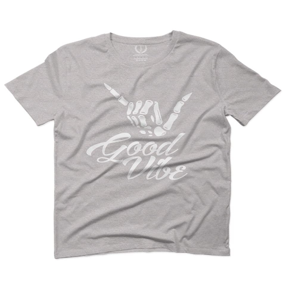 0013. Big Good Vibe Bones Hand Shaka Cool Vintage Hipster Graphic for Men T Shirt (Light Gray 2X-Large)