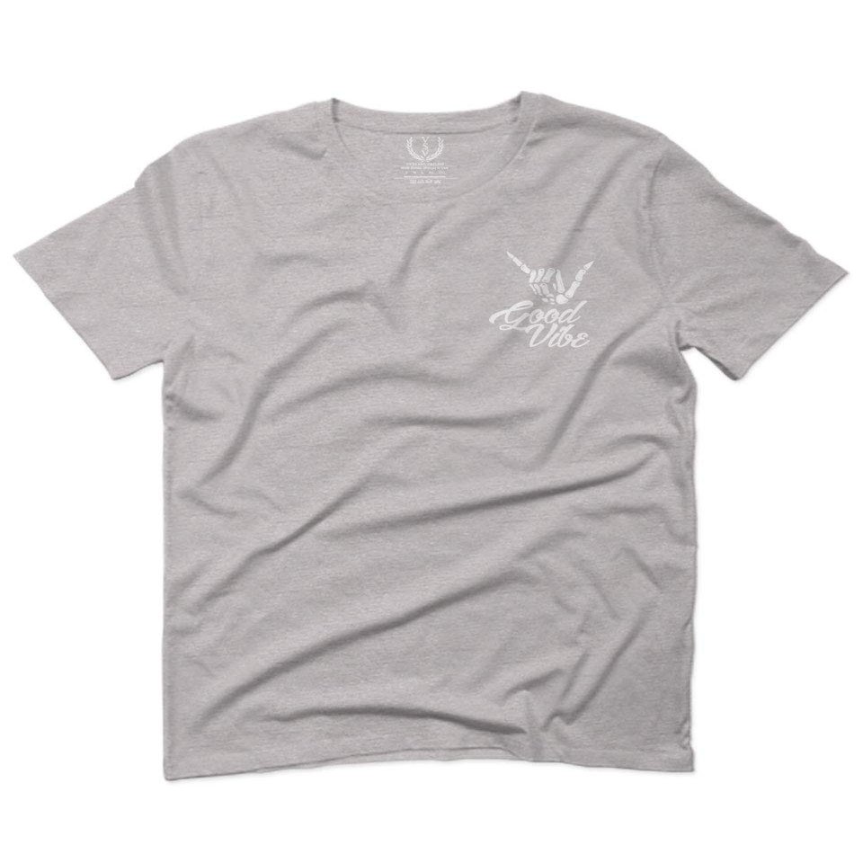 0012. Good Vibe Bones Hand Shaka Cool Vintage Hipster Graphic for Men T Shirt (Light Gray 2X-Large)