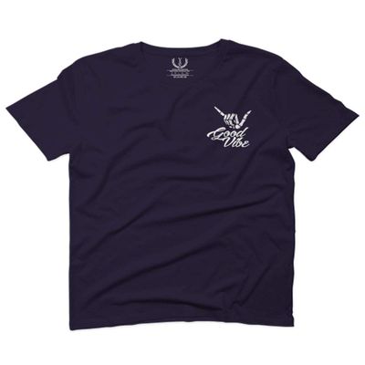 0012. Good Vibe Bones Hand Shaka Cool Vintage Hipster Graphic for Men T Shirt (Navy Blue, 2X-Large)