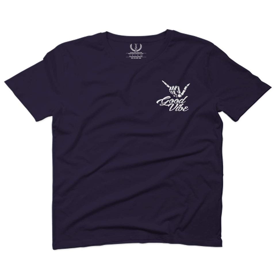 0012. Good Vibe Bones Hand Shaka Cool Vintage Hipster Graphic for Men T Shirt (Navy Blue, 2X-Large)