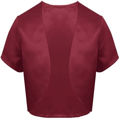 DINGZANCAMO Short Sleeves Jacket Satin Bolero Formal Capes Wraps for Evening Dress 14 Burgundy