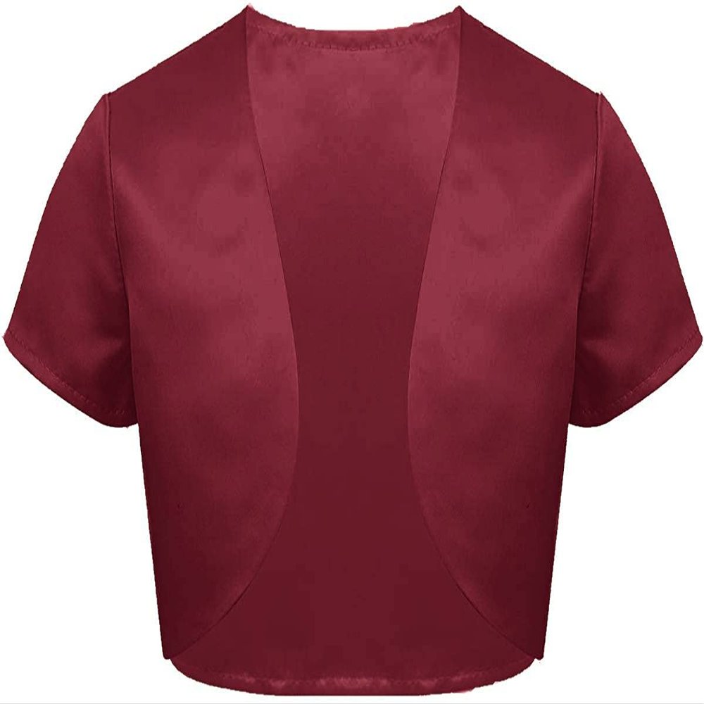 DINGZANCAMO Short Sleeves Jacket Satin Bolero Formal Capes Wraps for Evening Dress 14 Burgundy