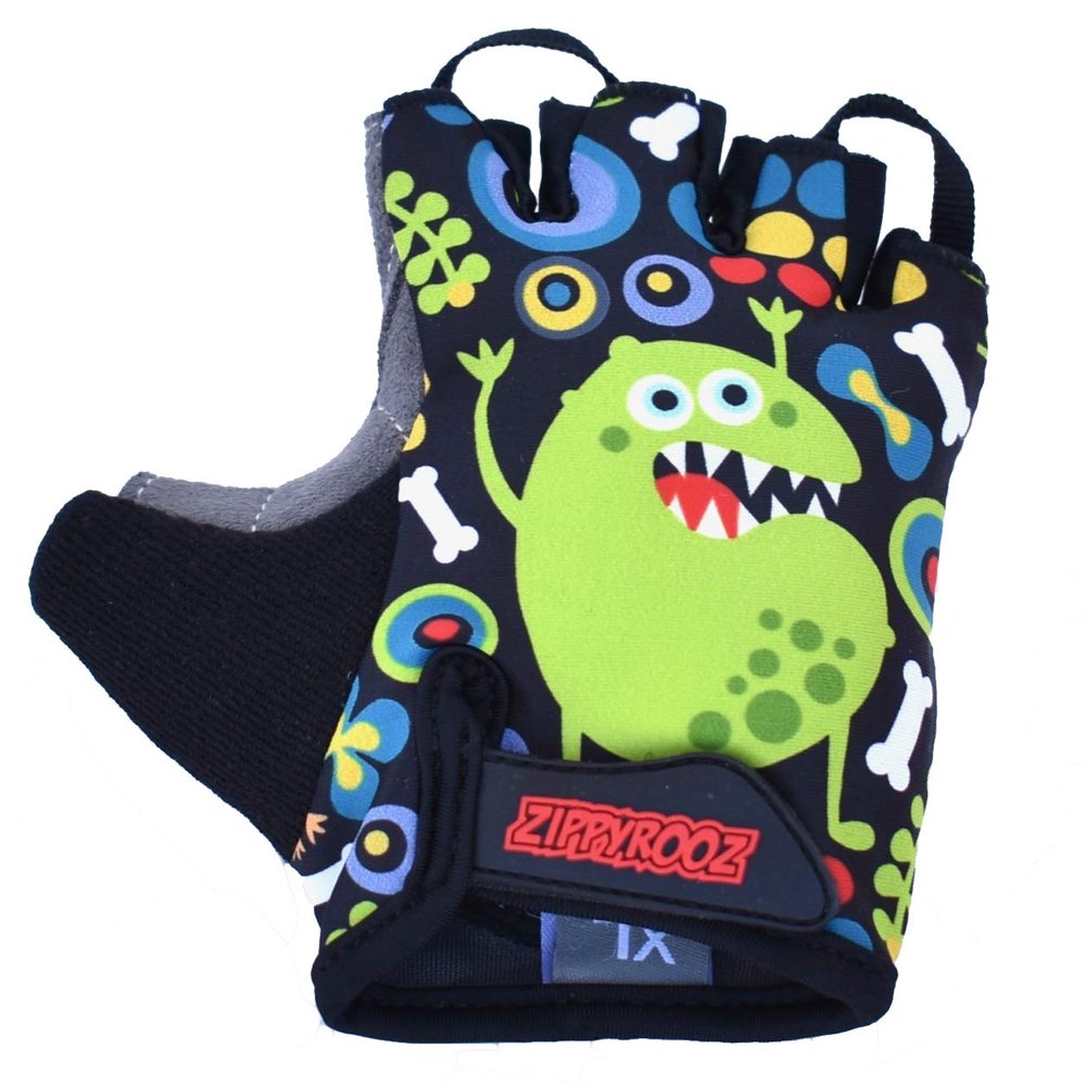 ZippyRooz Toddler & Little Kids Bike Gloves for Balance and Pedal Bicycles for Ages 1-8 Years Old. 8 Designs for Boys & Girls (Monsters, Little Kids XL (7-8))