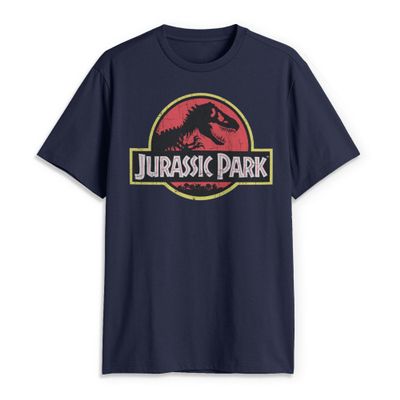 Jurassic Park Men's Classic Movie Logo T-Shirt, Jurassic World Vintage Inspired Shirt, Navy, XX-Large