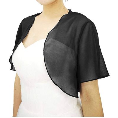 DINGZANCAMO Short Sleeves Jacket Chiffon Bolero Formal Capes Wraps for Evening Dress 18 Black