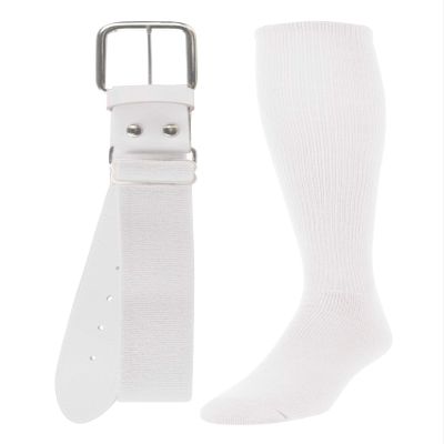 TCK Baseball/Softball Adult Belt & Socks Combo Set (White, Large) - White,Large