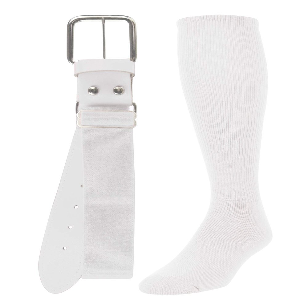 TCK Baseball/Softball Adult Belt & Socks Combo Set (White, Large) - White,Large